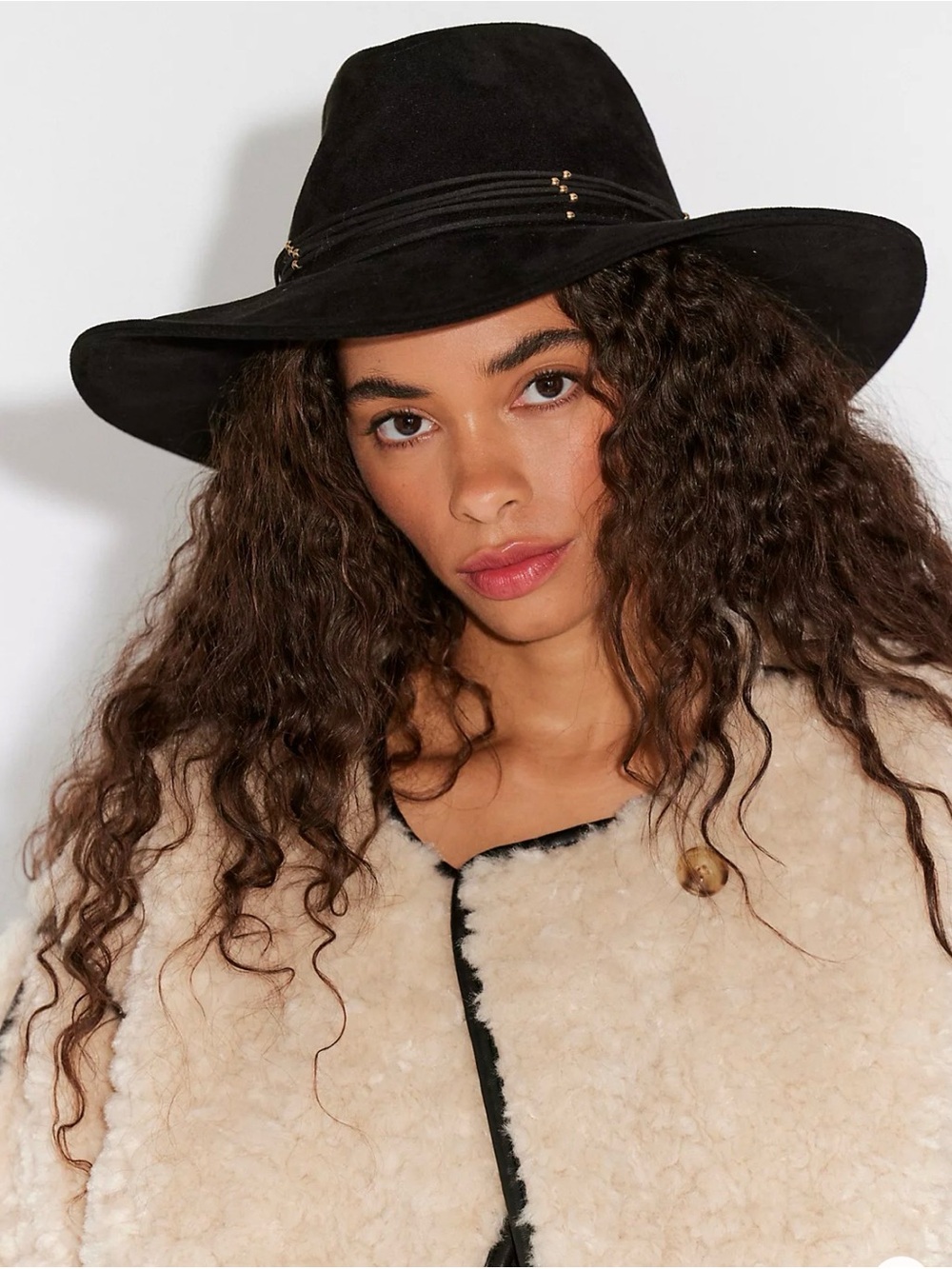 Free People Lotta Embroidered Suede Fedora Black Boho NWT